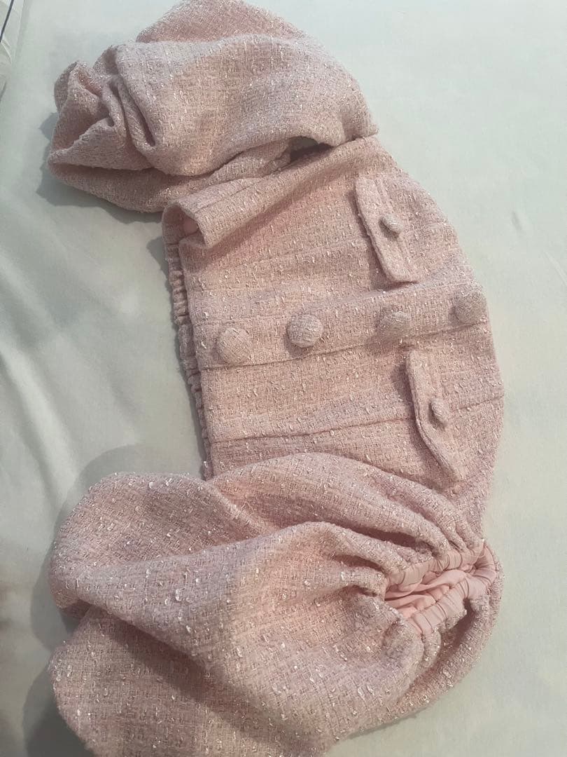 Darich パフスリーブオフショルツイードトップス ピンク