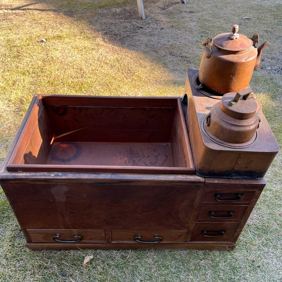 長火鉢 燗銅壷付き 引出し付 囲炉裏 火鉢 古道具 アンティーク