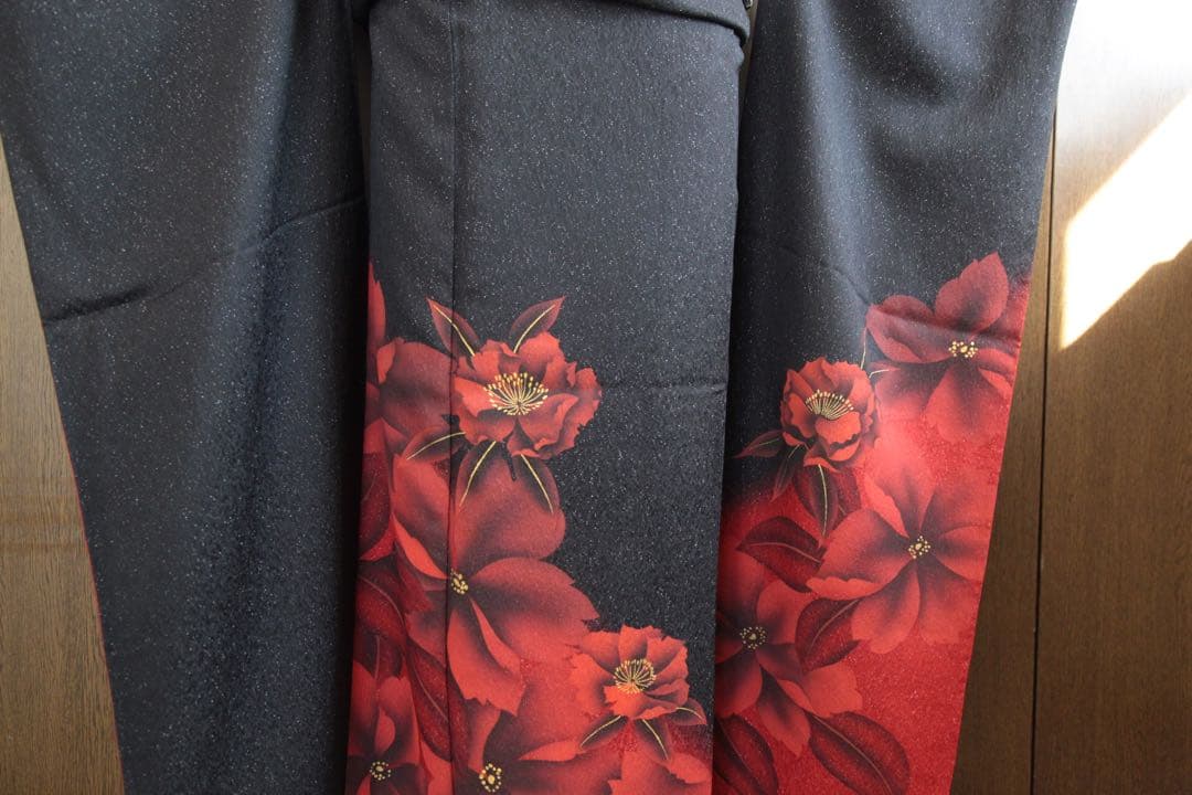 振袖フルセット 美品　黒と赤 モダン クール