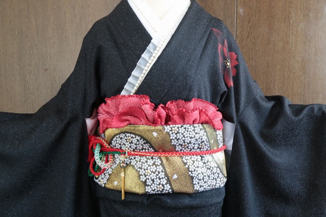 振袖フルセット 美品　黒と赤 モダン クール