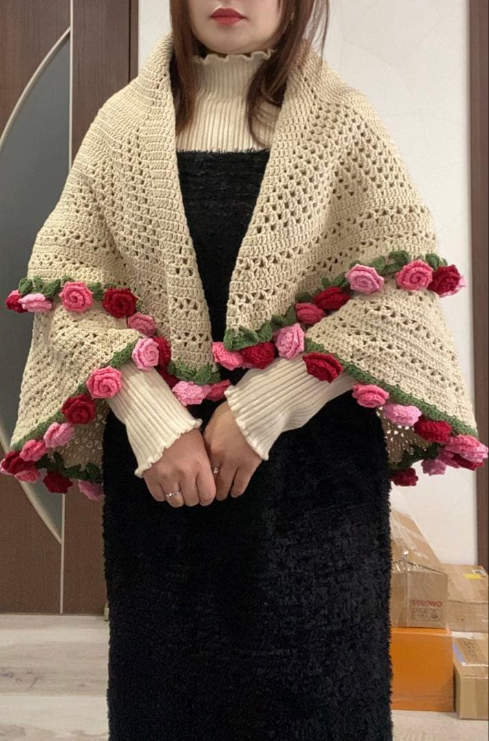 バラの花束ブランケット直径114cm，72本のバラ，ストール