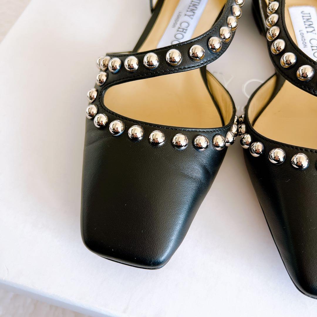 美品✨ ジミーチュウ レザー フラットパンプス 34 ブラック スタッズ