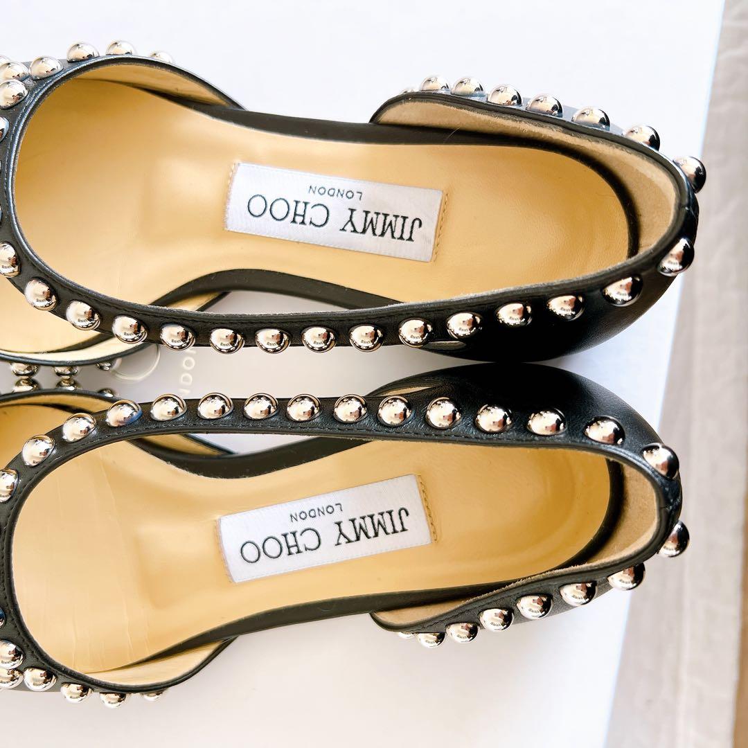 美品✨ ジミーチュウ レザー フラットパンプス 34 ブラック スタッズ