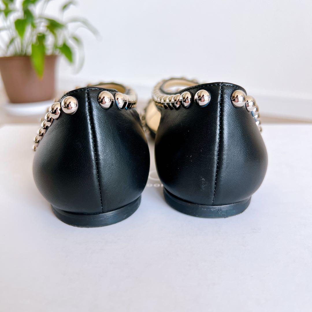 美品✨ ジミーチュウ レザー フラットパンプス 34 ブラック スタッズ