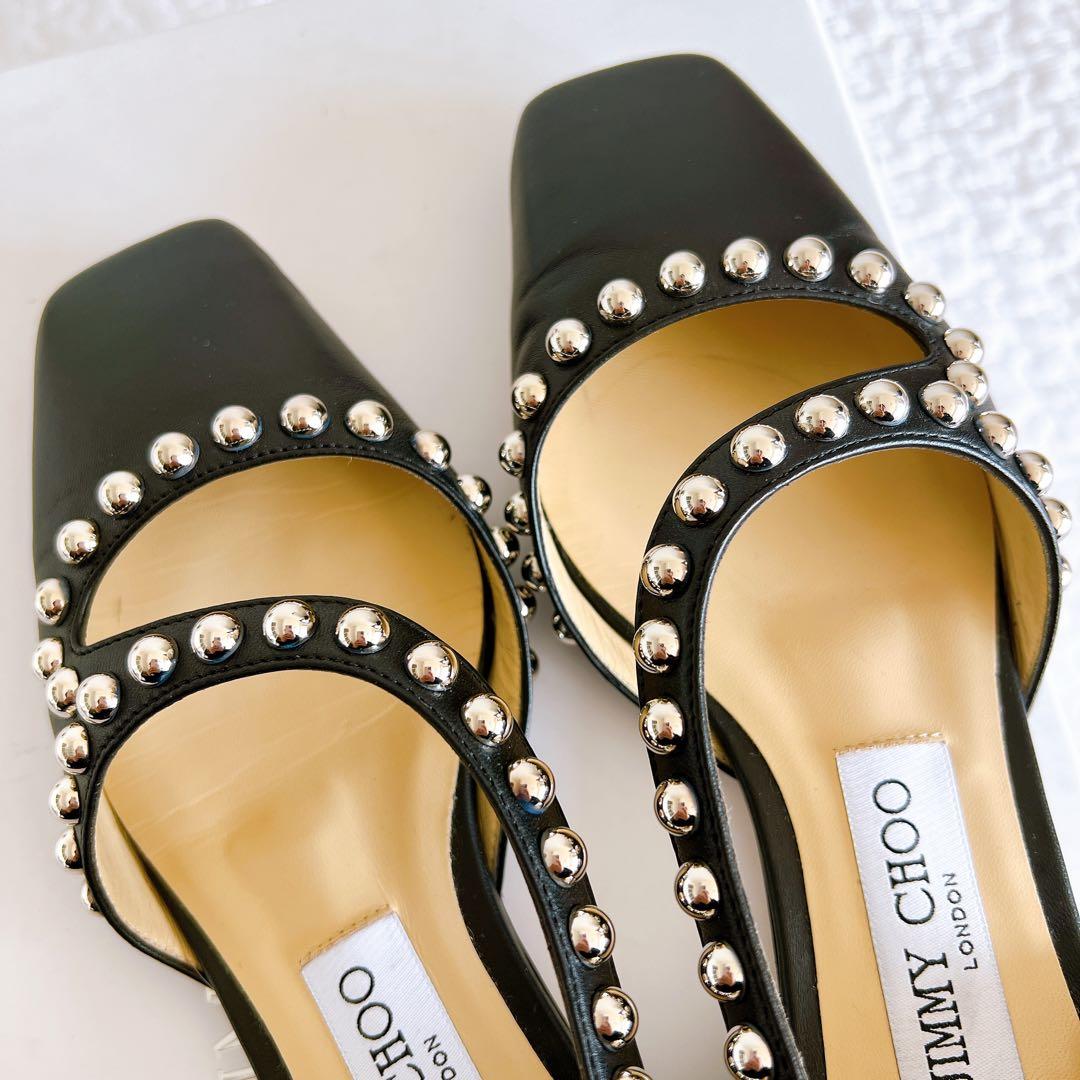 美品✨ ジミーチュウ レザー フラットパンプス 34 ブラック スタッズ