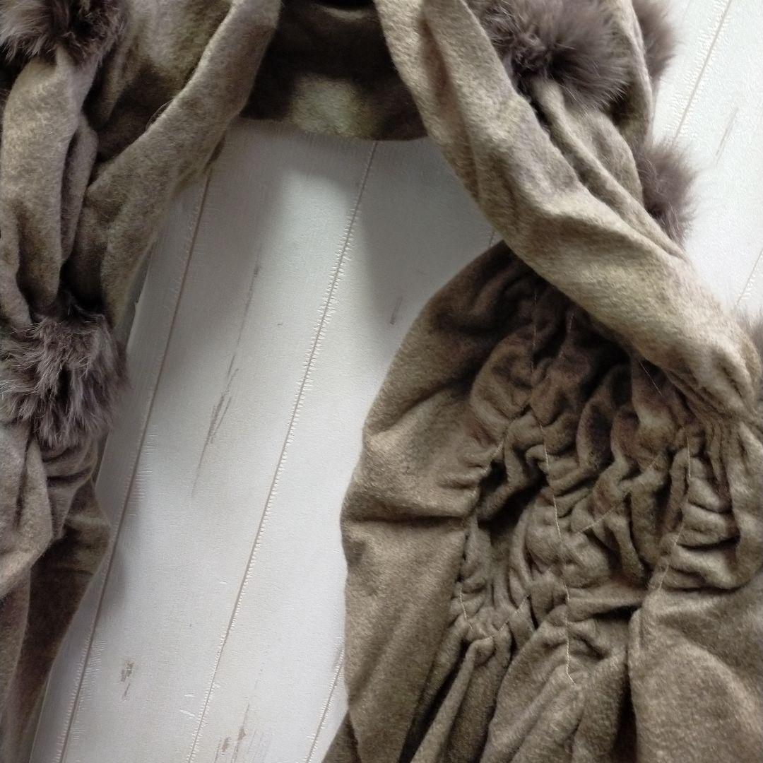 美品 EPOCA エポカ フォックスファー付カシミヤストール ライトブラウン