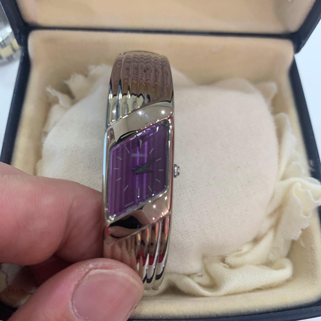 SEIKO リボリ　バングルウォッチ　シルバー　パープル　重厚感