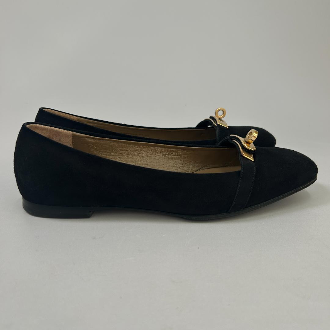 エルメス フラット シューズ パンプス ビルバオ 37.5 ケリー バックル 靴