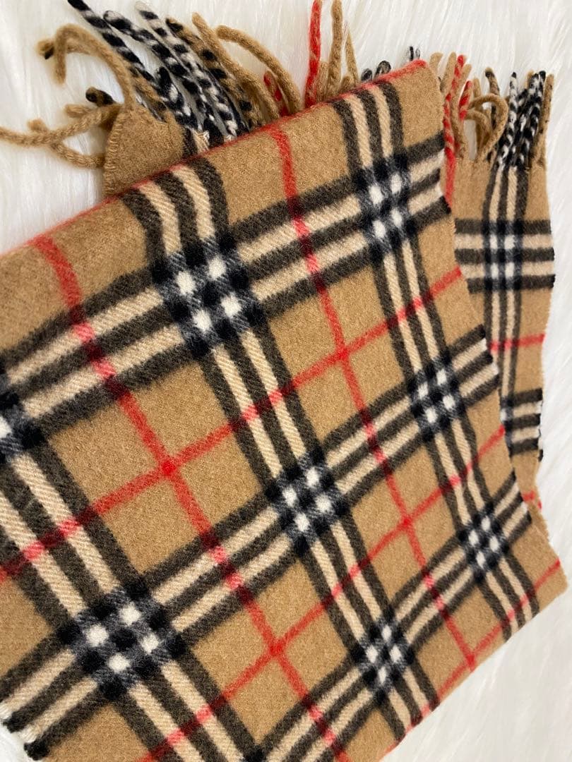 【美品】カシミヤマフラー ノバチェック 英国製 キャメル　y2k バーバリー