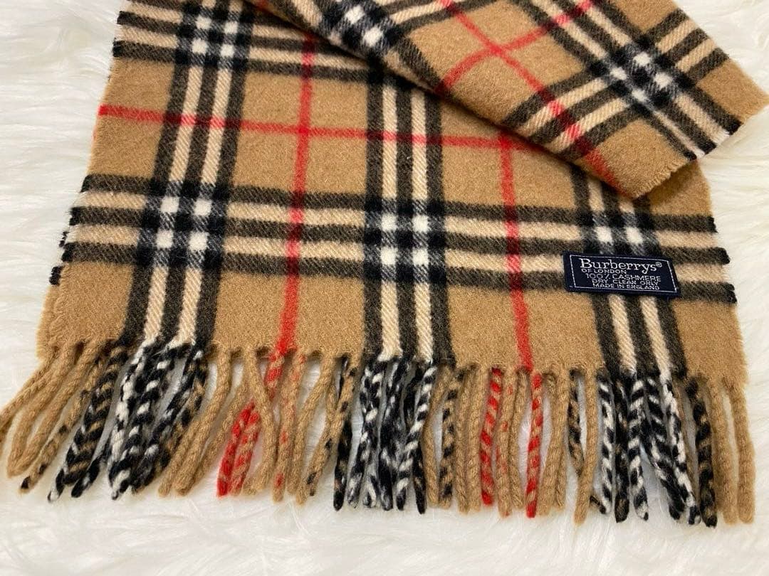 【美品】カシミヤマフラー ノバチェック 英国製 キャメル　y2k バーバリー