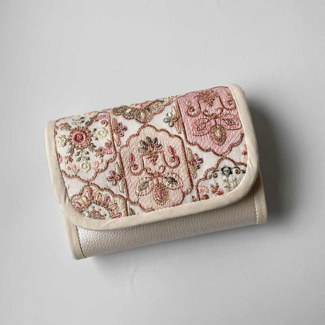 ☆ゆうか☆　長財布、ミニ財布2点　インド刺繍ピンク系　ハンドメイド