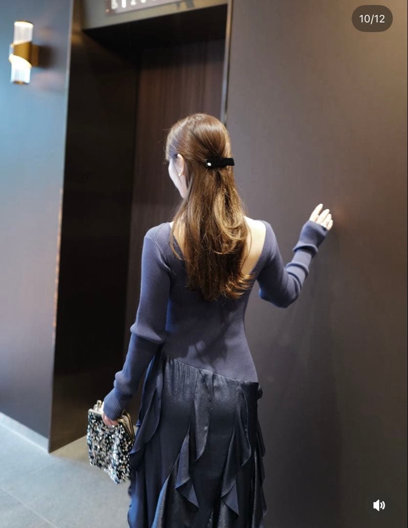 エメイン　バックオープンドッキングワンピース　ネイビー