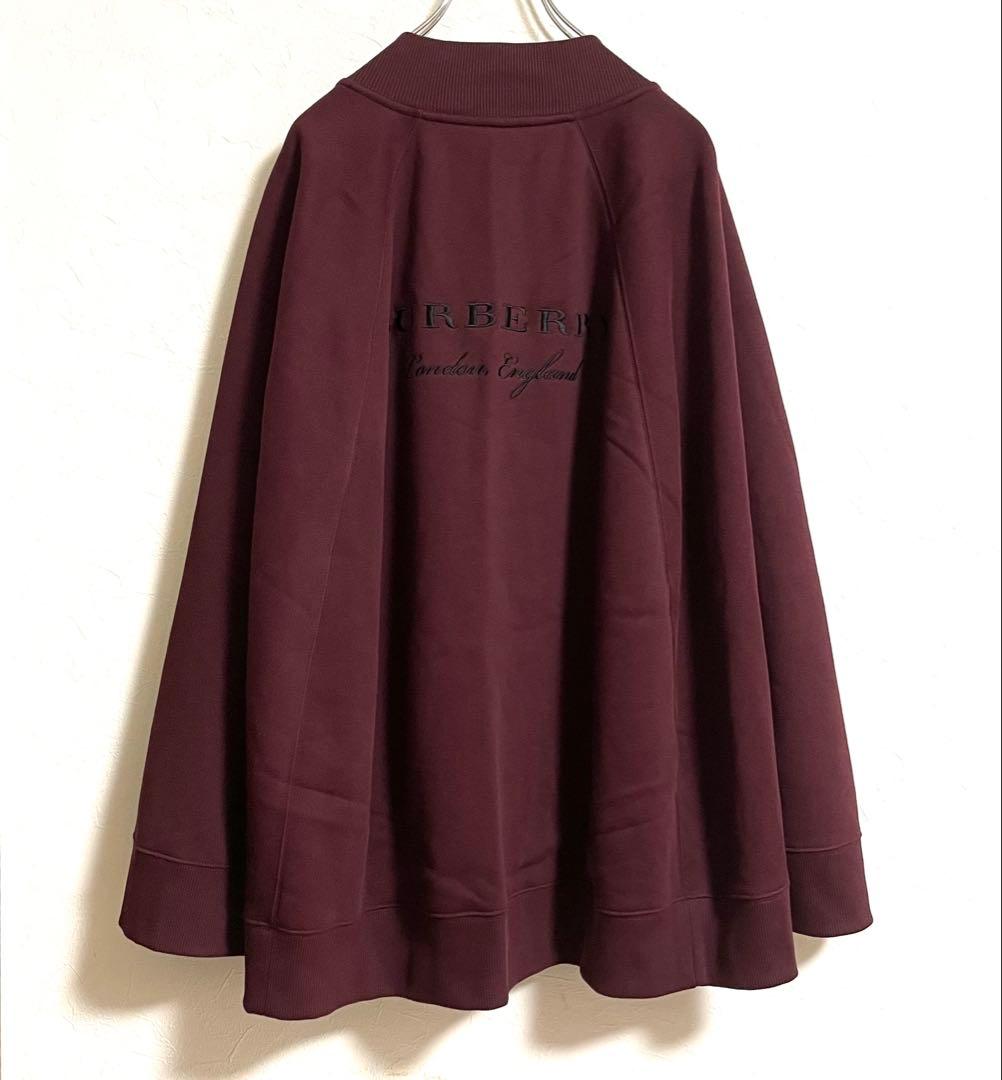【希少】 BURBERRY ロゴ 刺繍 ポンチョ ケープ コート バーガンディ