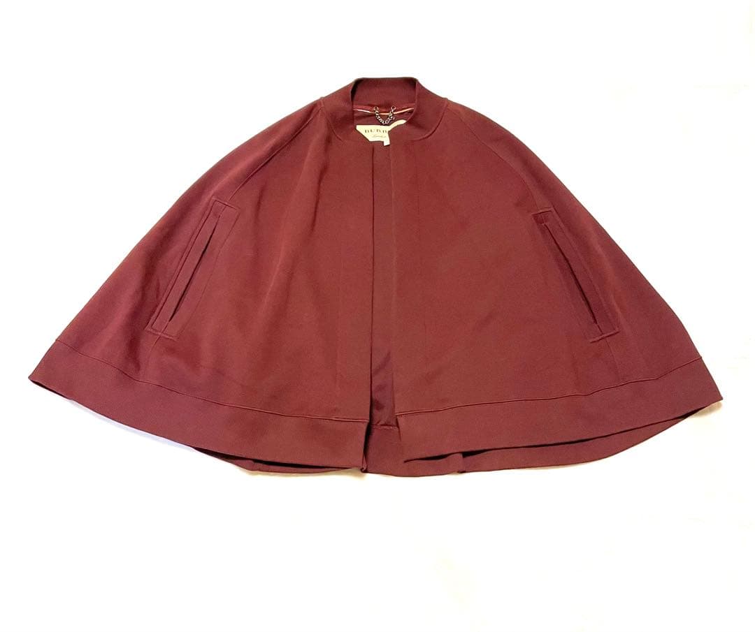 【希少】 BURBERRY ロゴ 刺繍 ポンチョ ケープ コート バーガンディ
