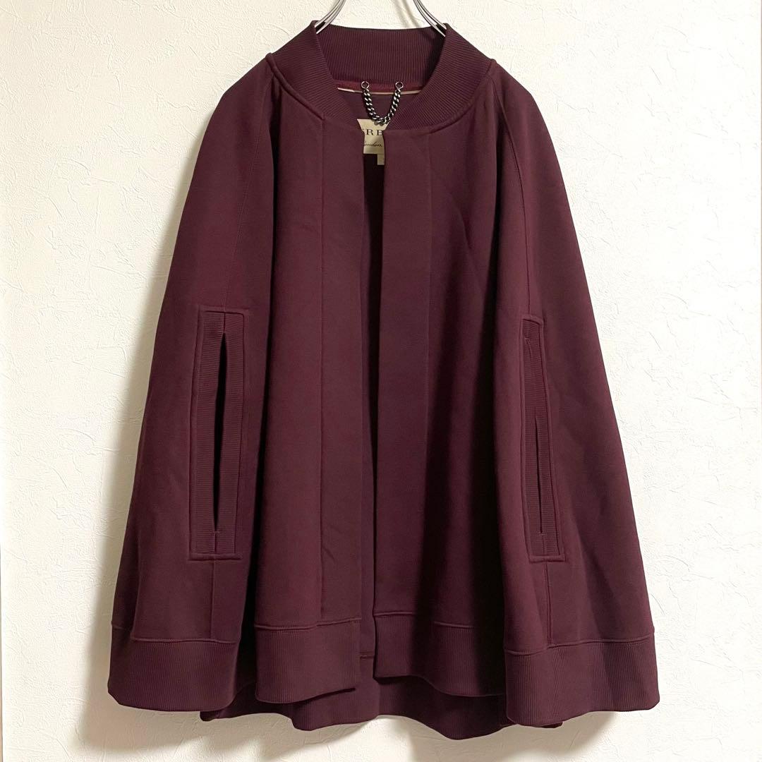 【希少】 BURBERRY ロゴ 刺繍 ポンチョ ケープ コート バーガンディ