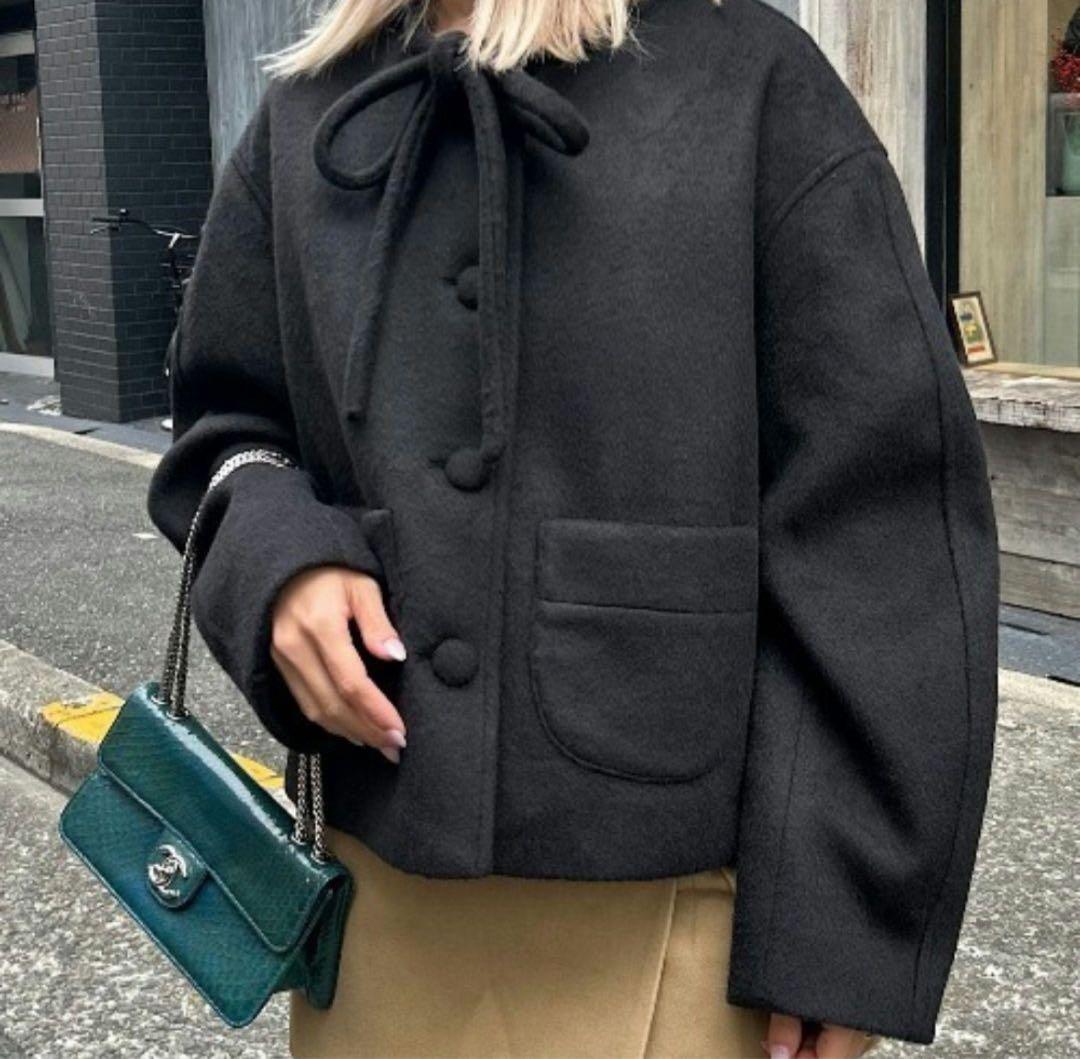 Fano studios　リボンタイ ショートウールコート　Lサイズ 最終値下げ