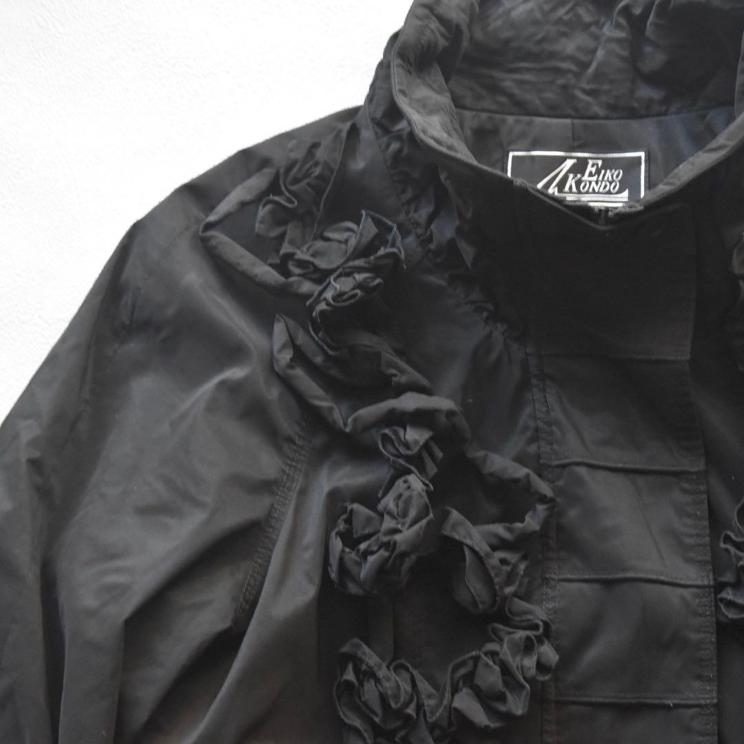 EIKO KONDO 構築フリルデザイン ロングジャケットワイヤー 黒 立体裁断
