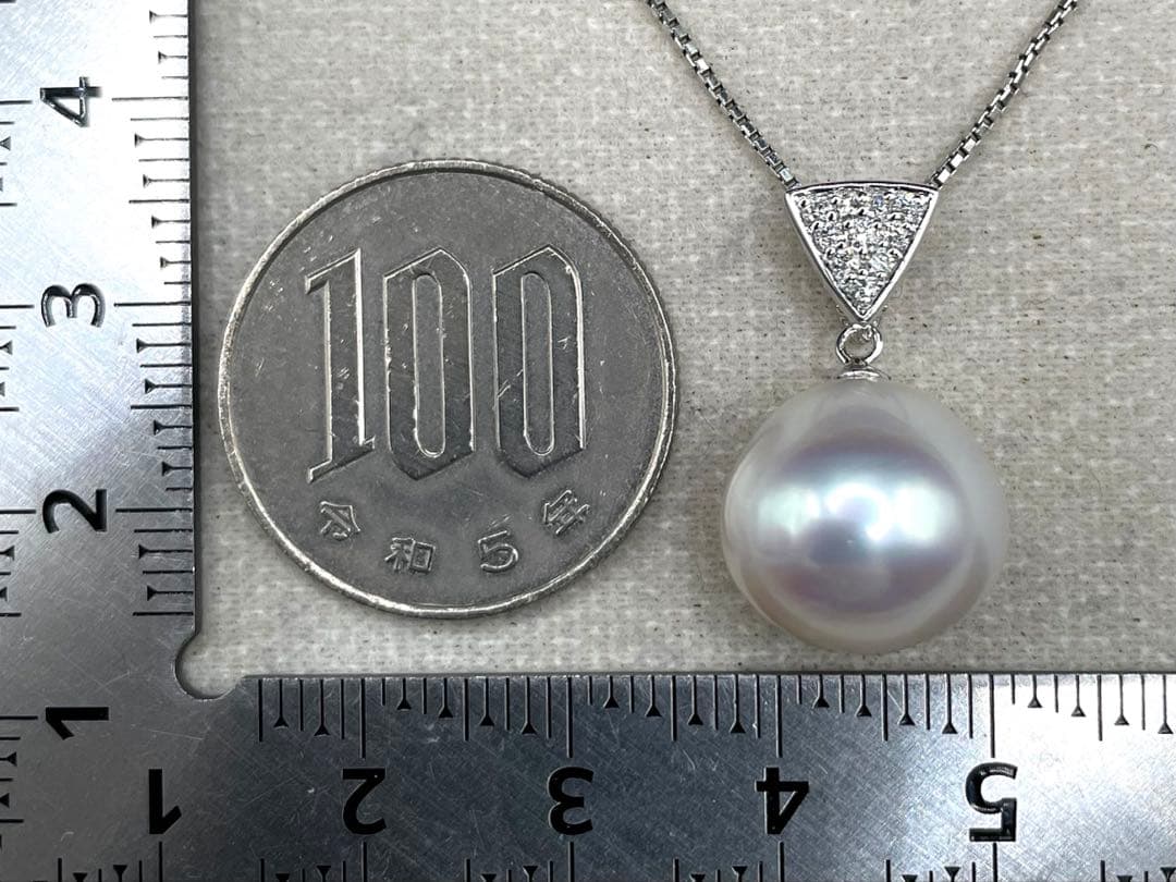 JA101★高級 白蝶真珠13mm ダイヤ K18WG ペンダントヘッド 鑑付