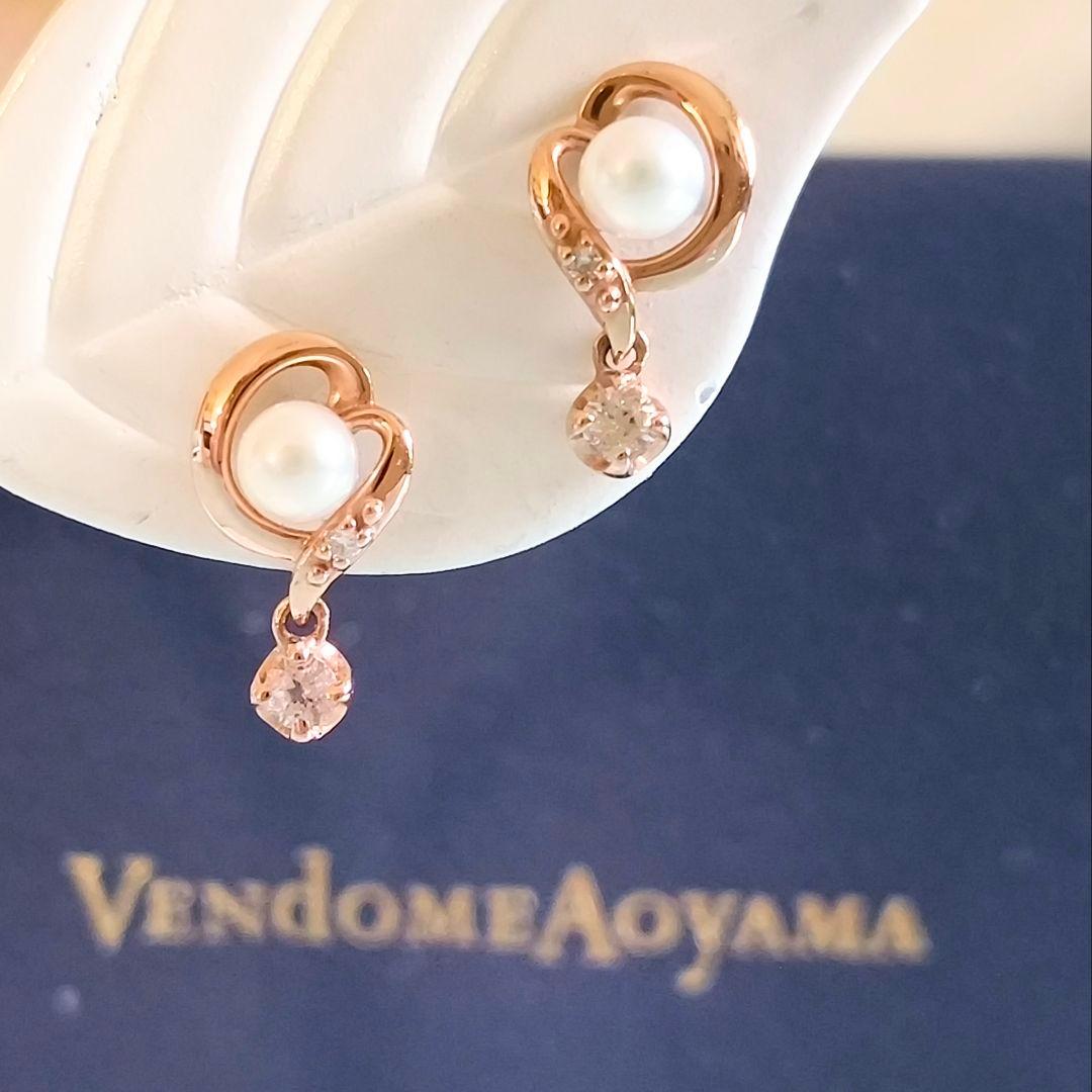 ヴァンドーム青山　K10 PG　ハート　パール　ダイヤモンド　トパーズ　ピアス