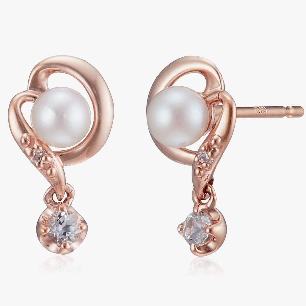 ヴァンドーム青山　K10 PG　ハート　パール　ダイヤモンド　トパーズ　ピアス