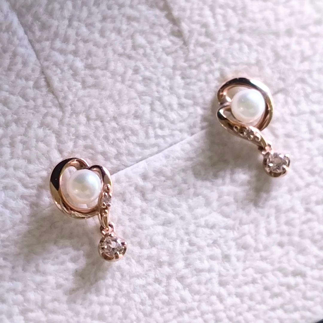 ヴァンドーム青山　K10 PG　ハート　パール　ダイヤモンド　トパーズ　ピアス