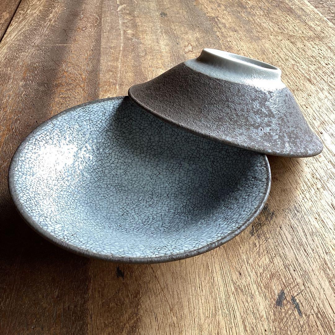 たくです。新品美濃焼　光沢かいらぎ黒渕　浅鉢丼・ミニカレー皿10枚セット