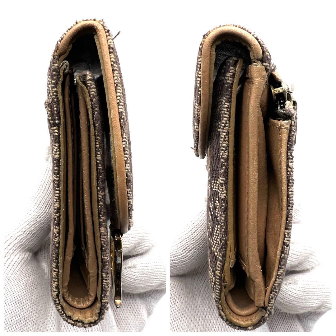 ディオール 三つ折り 長財布 トロッター柄 サドル キャンバス カーキ