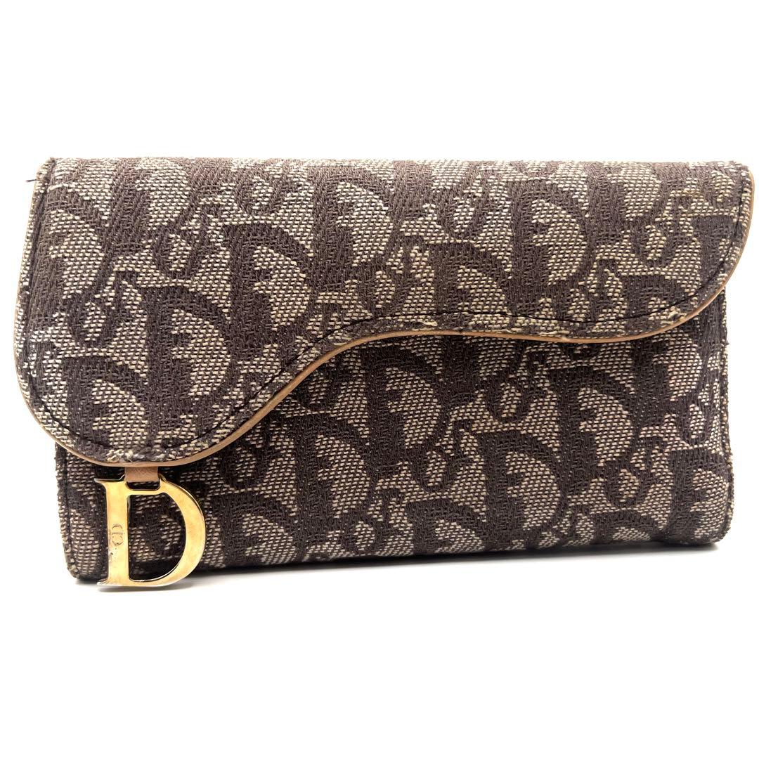 ディオール 三つ折り 長財布 トロッター柄 サドル キャンバス カーキ