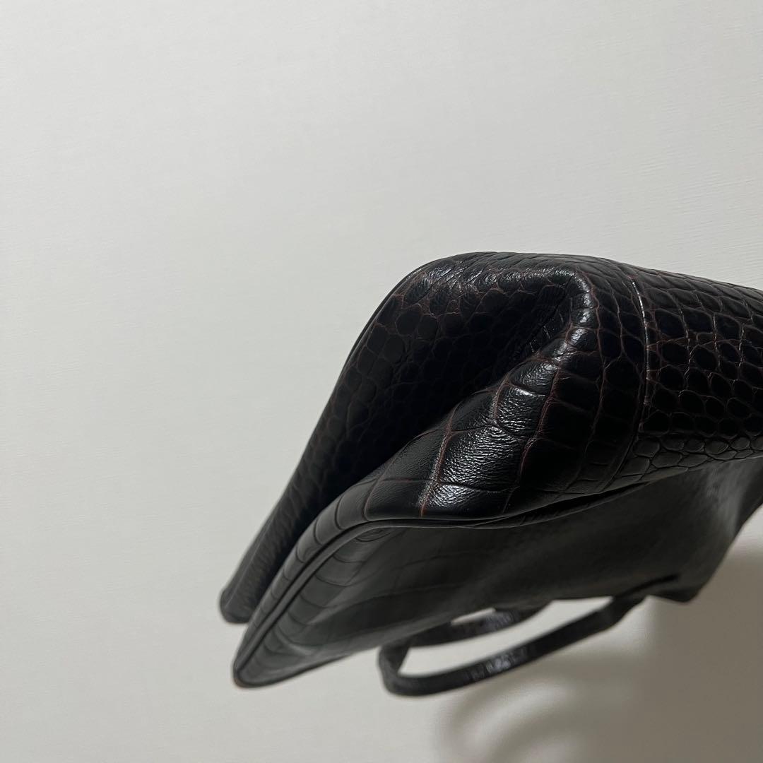 美品　Longchamp　レザートートバッグ　ロゾ　クロコ型押し　ブラウン