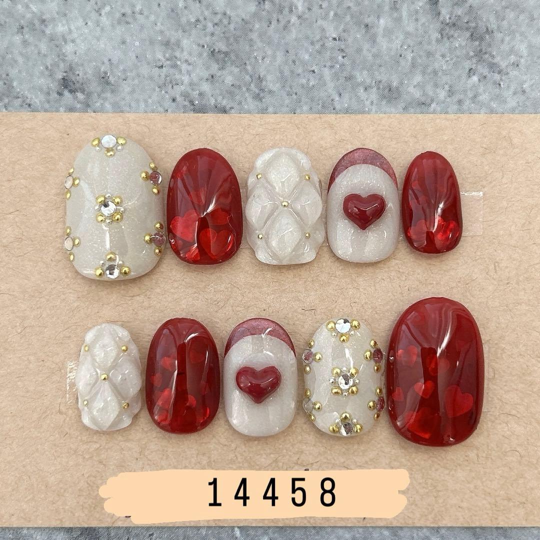 ネイルチップニュアンスヌビぷっくりくまさん花淡色深緑982