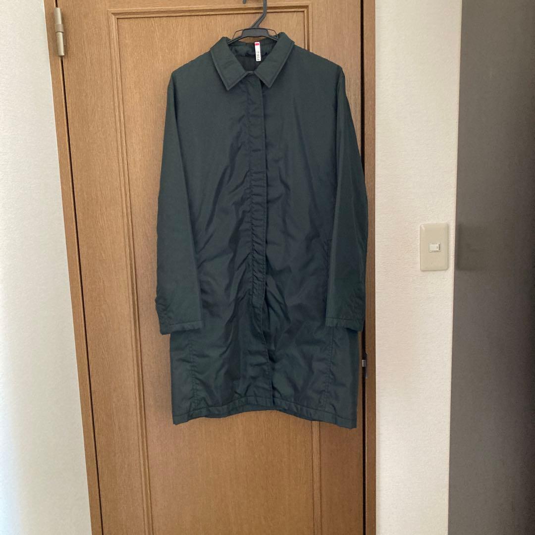 PRADAプラダ中綿ブラックナイロンステンカラーロングコート