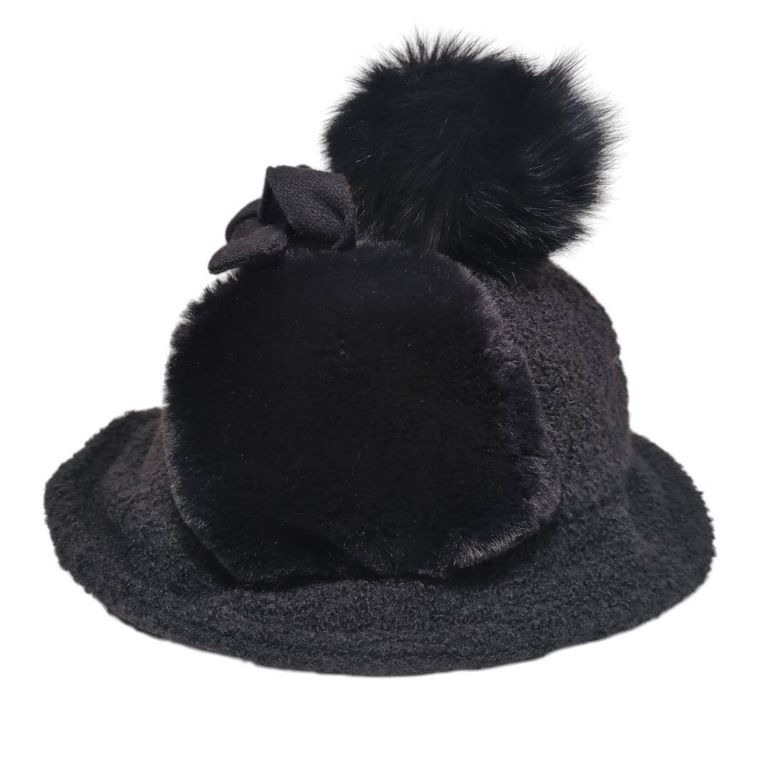 【中古良品】アニューゴルフ　バケットハット　耳当て　ボンボン　ブラック