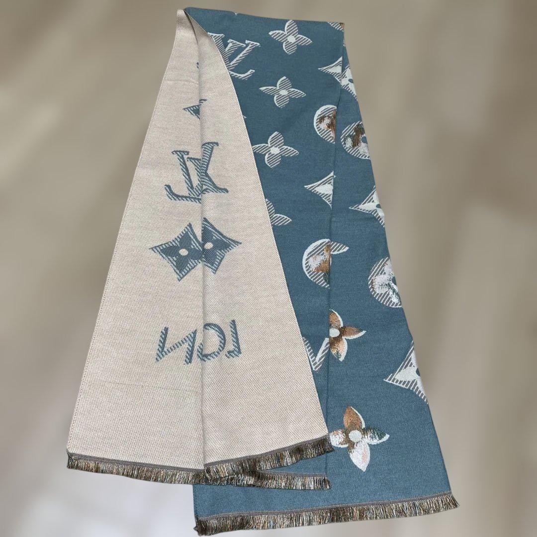 【美品】LOUIS VUITTON ロゴマフラーストール　ショール　スカーフ