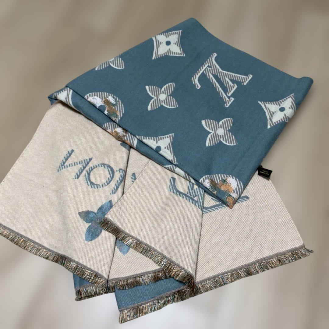 【美品】LOUIS VUITTON ロゴマフラーストール　ショール　スカーフ