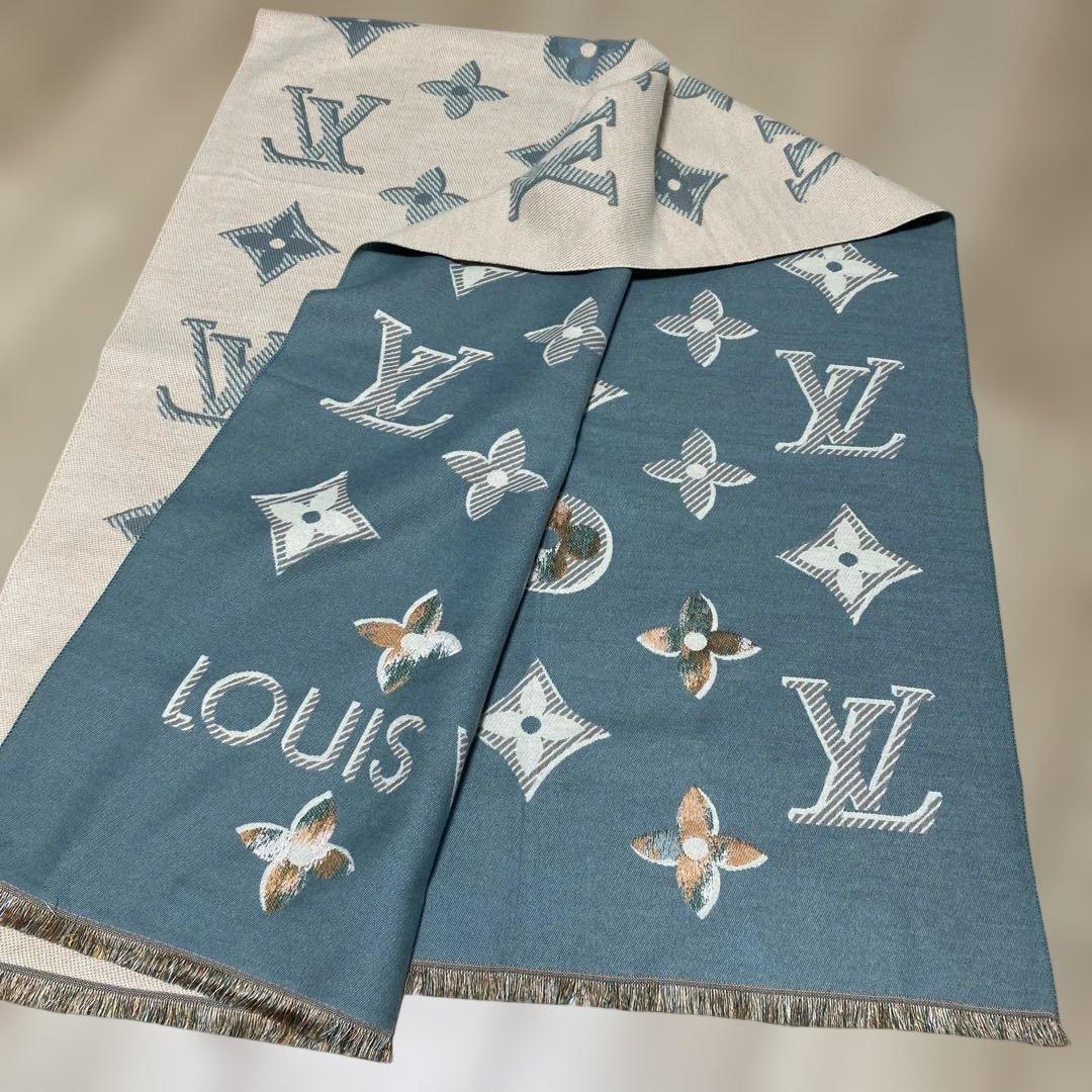 【美品】LOUIS VUITTON ロゴマフラーストール　ショール　スカーフ