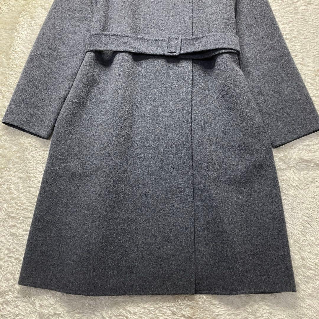 Theory カシミヤ混　ノーカラーコート　ベルト　グレー　定価79000円