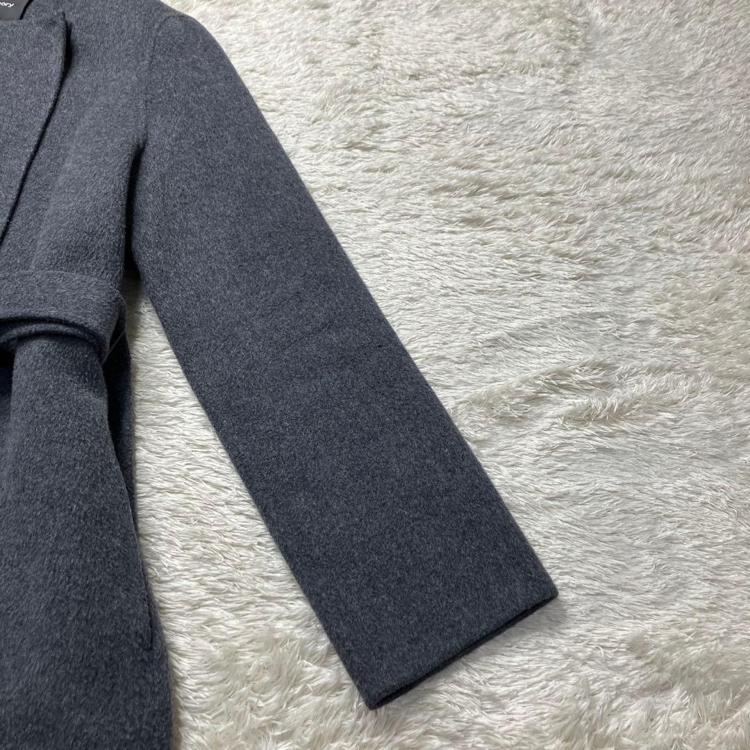 Theory カシミヤ混　ノーカラーコート　ベルト　グレー　定価79000円