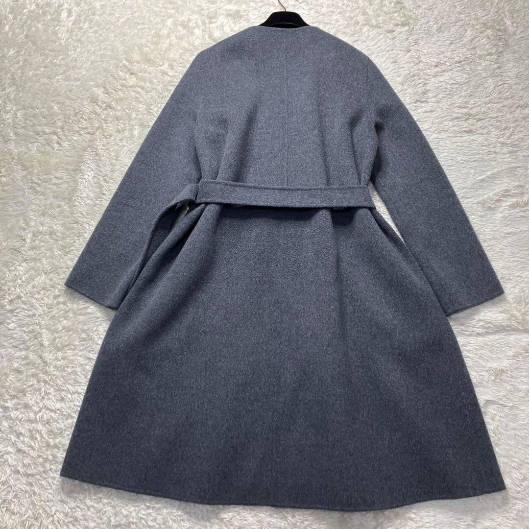 Theory カシミヤ混　ノーカラーコート　ベルト　グレー　定価79000円