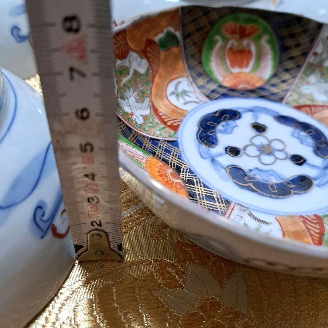アンティーク　古伊万里　染錦　懐石皿　なます皿　5寸　6客揃　色絵　深鉢