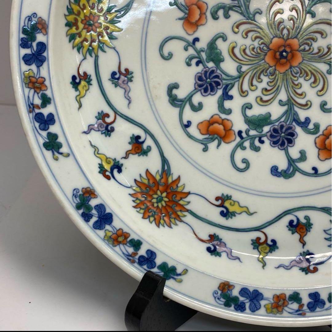 大清乾隆年製　中国美術　斗彩大皿　直径28.6cm y703