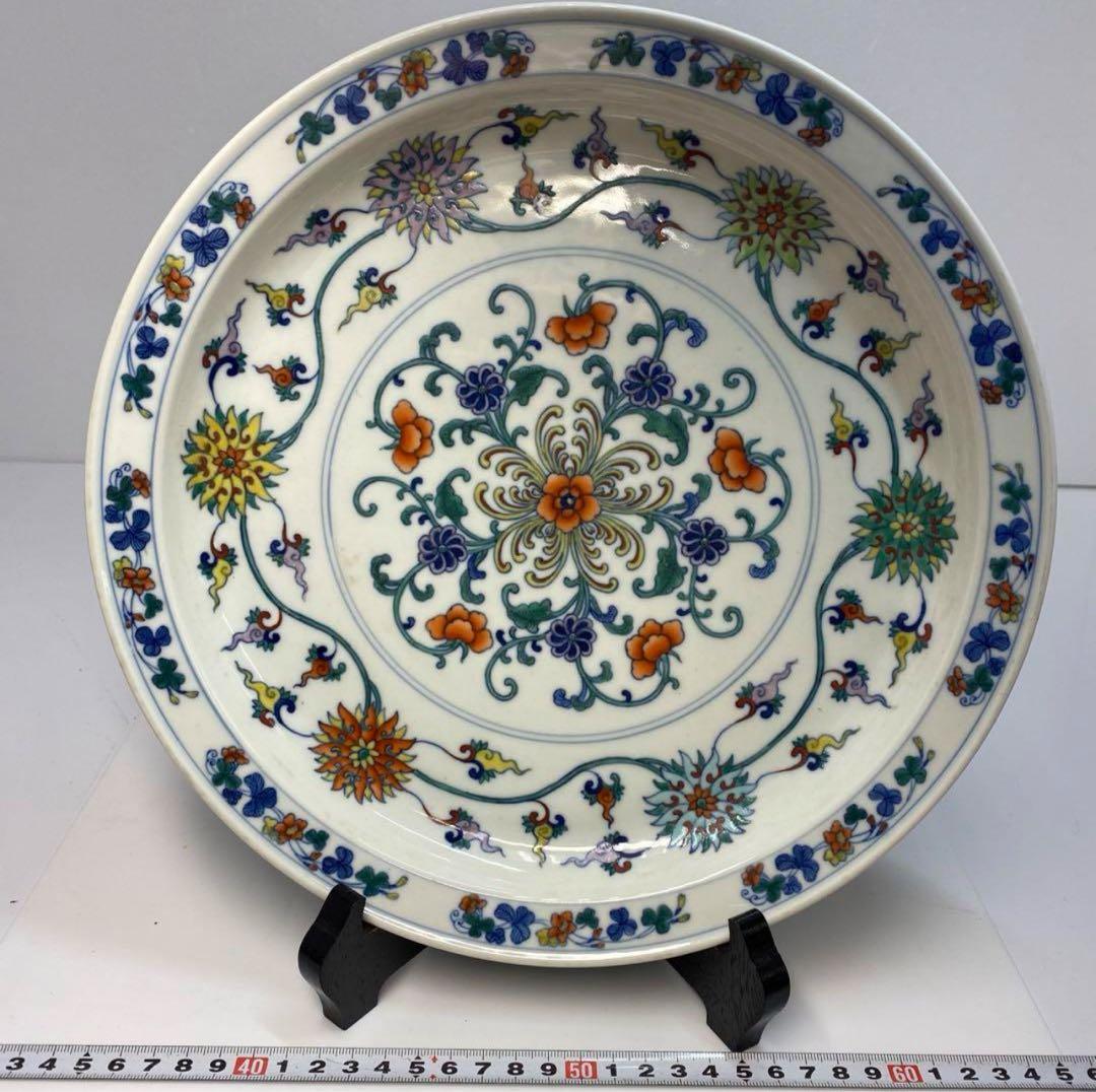 大清乾隆年製　中国美術　斗彩大皿　直径28.6cm y703