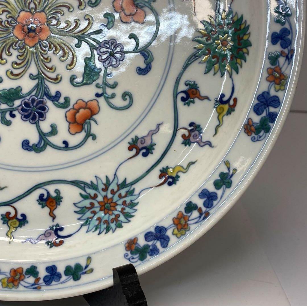 大清乾隆年製　中国美術　斗彩大皿　直径28.6cm y703