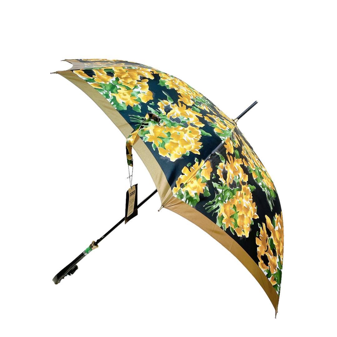 ✨新品未使用✨ イヴサンローラン 長傘 タグ付き 花柄 ブラック イエロー