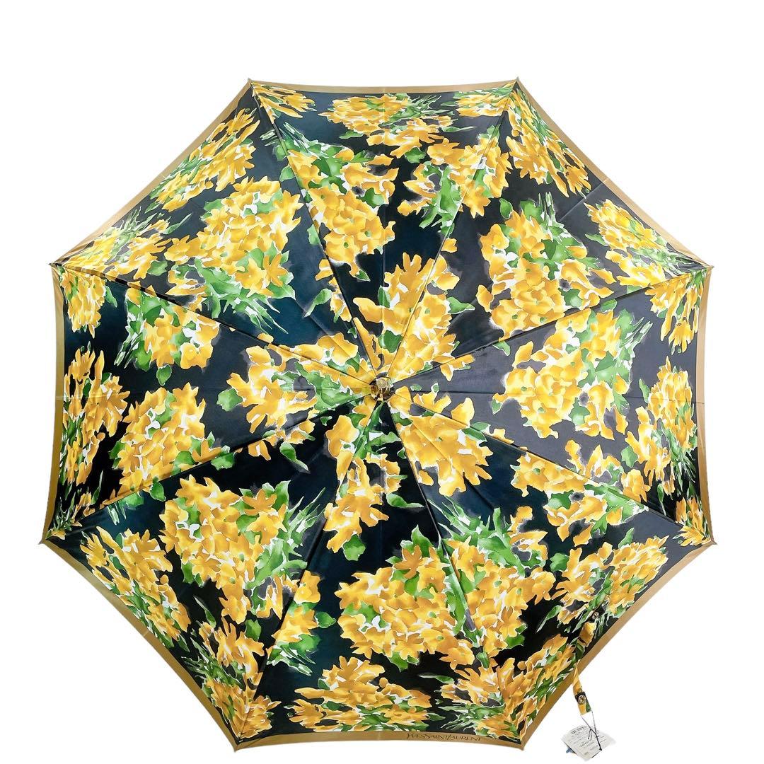 ✨新品未使用✨ イヴサンローラン 長傘 タグ付き 花柄 ブラック イエロー