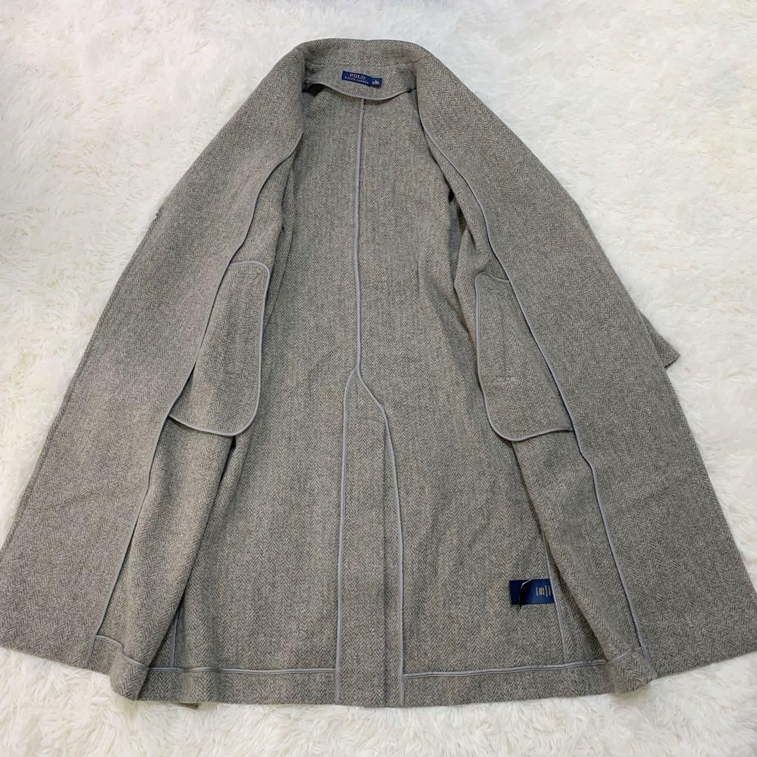 ポロ ラルフローレン ウール 100% ヘリンボーン ロング コート ベルト