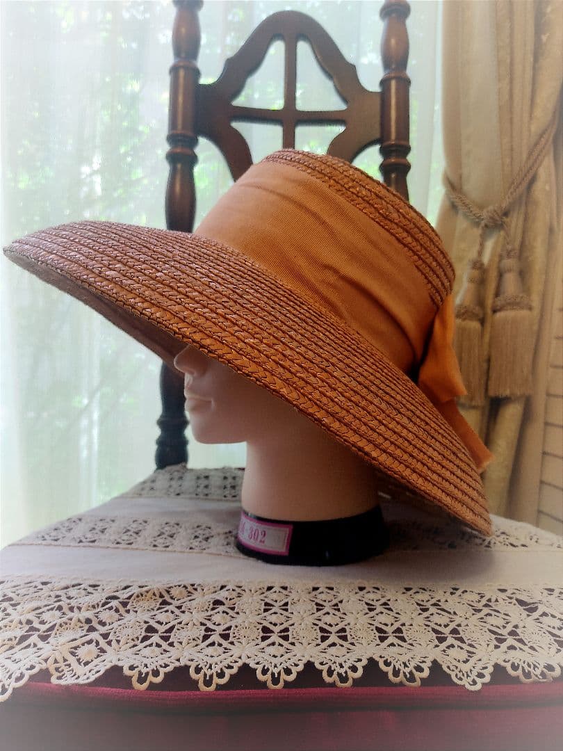 麦わら帽子　オーダー　レア　アンティーク　リボン　バケットハット　ヴィンテージ