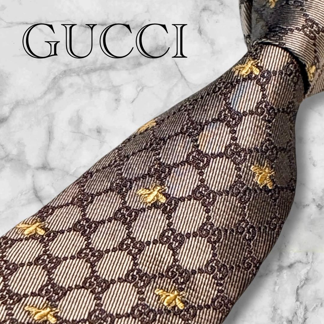 ✨未使用クラス✨GUCCI 現行タグ　GG柄 蜂刺繍　総柄　ハチロゴ　ネクタイ