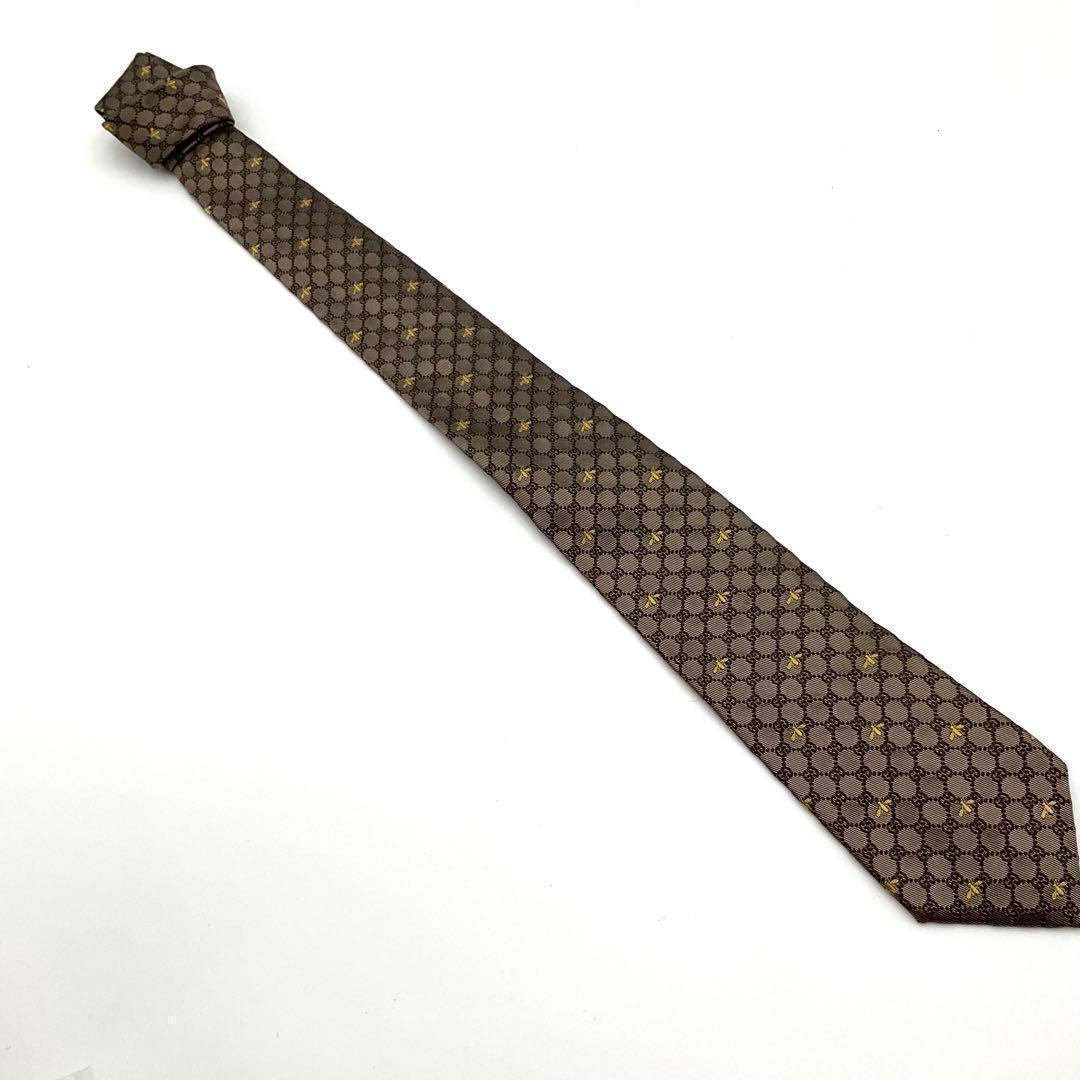 【美品】GUCCI グッチ ネクタイ BEE ビー ブラウン