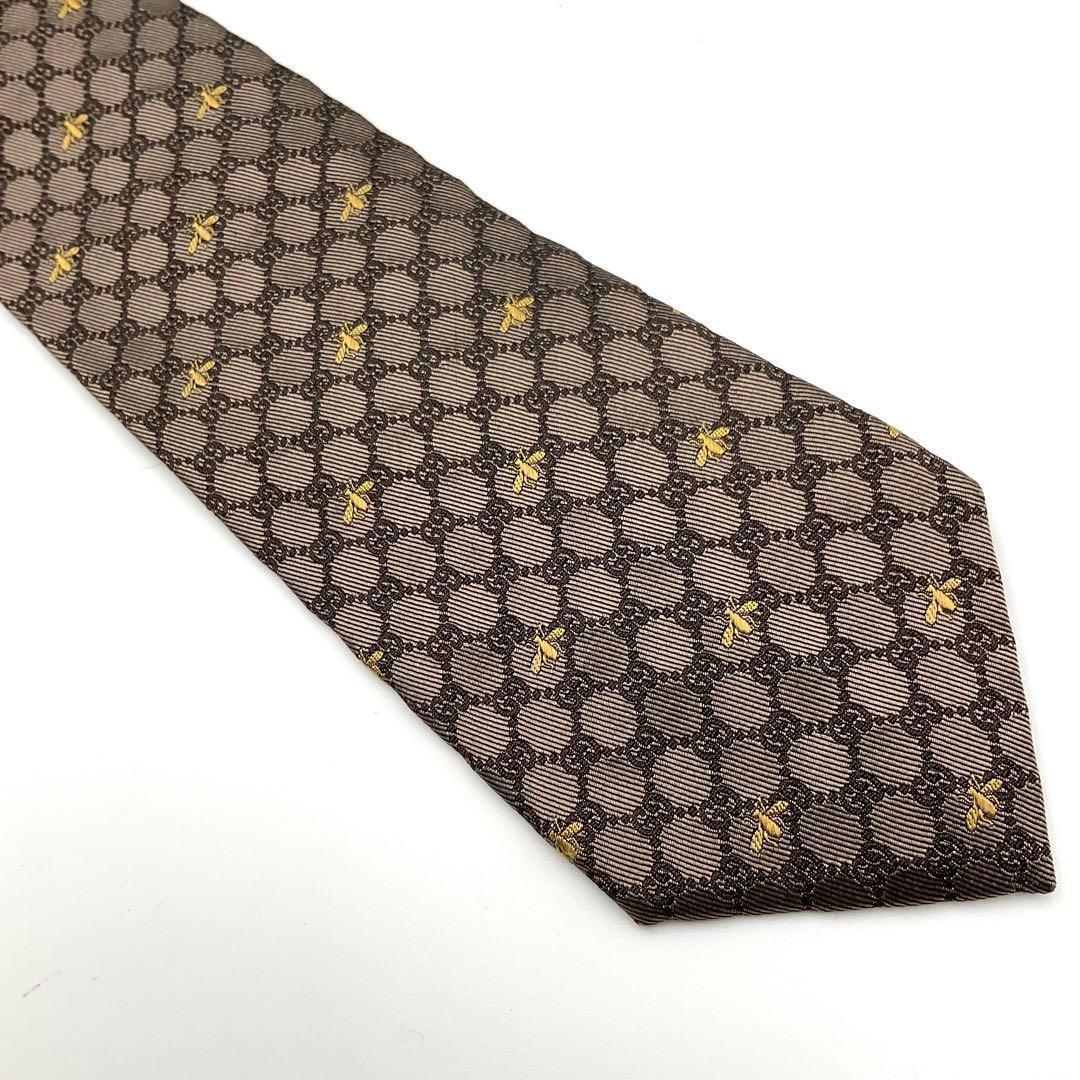 【美品】GUCCI グッチ ネクタイ BEE ビー ブラウン