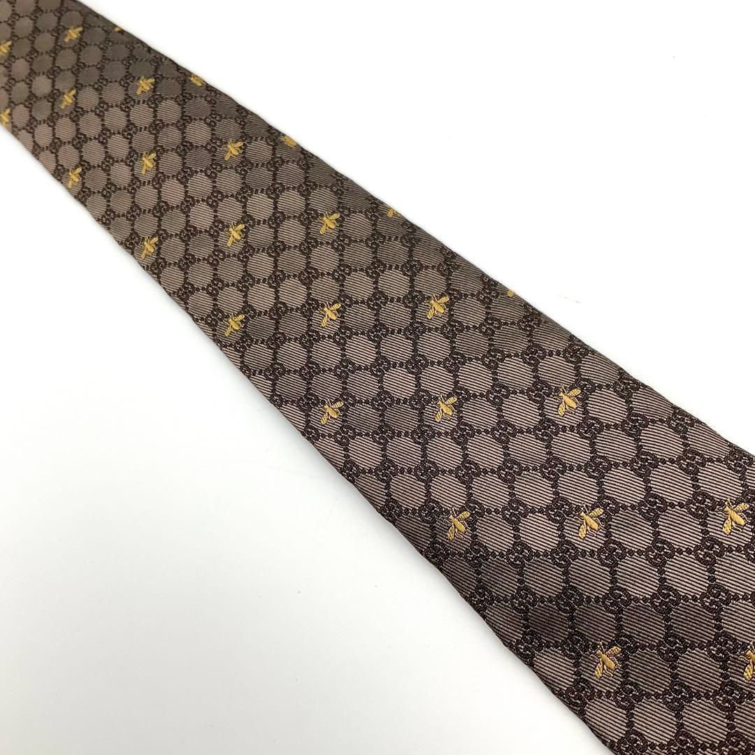【美品】GUCCI グッチ ネクタイ BEE ビー ブラウン